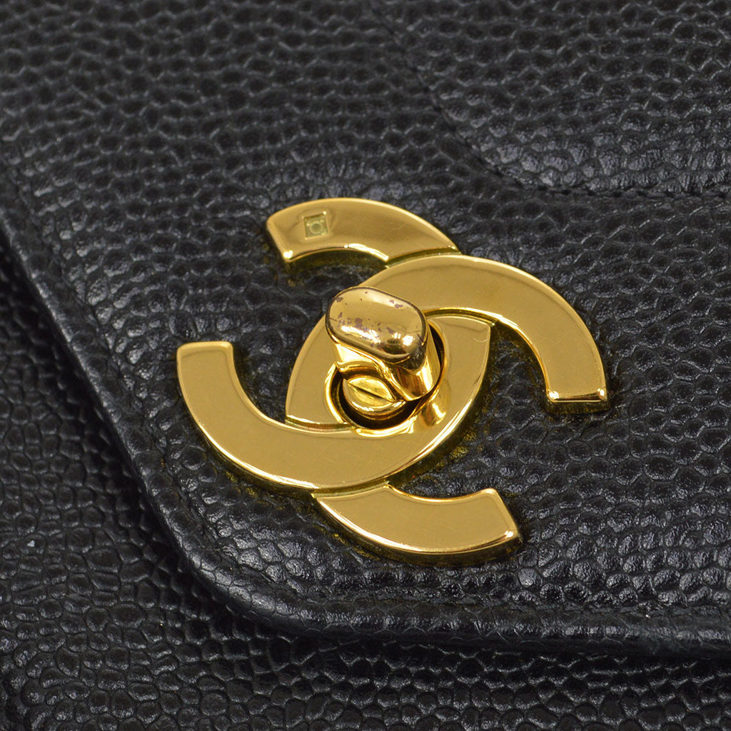 CHANEL 1994-1996 Chevron Letter Flap Mini Black Caviar