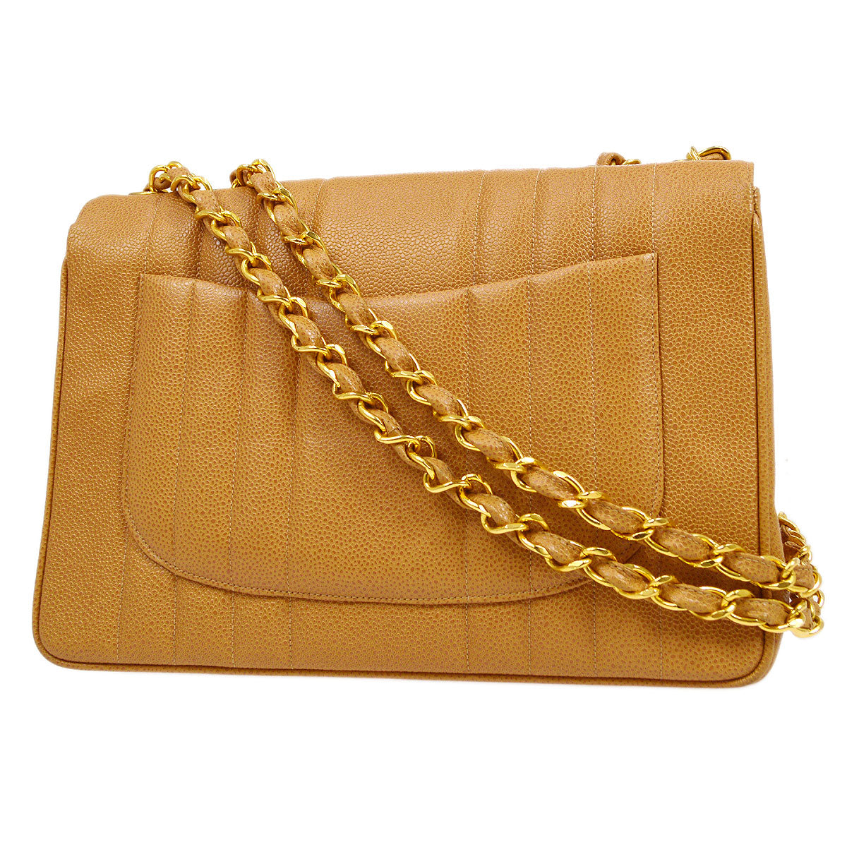 CHANEL 1994-1996 Vertical Classic Flap Jumbo Beige Caviar