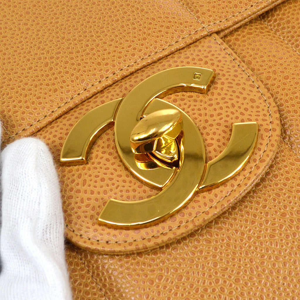 CHANEL 1994-1996 Vertical Classic Flap Jumbo Beige Caviar