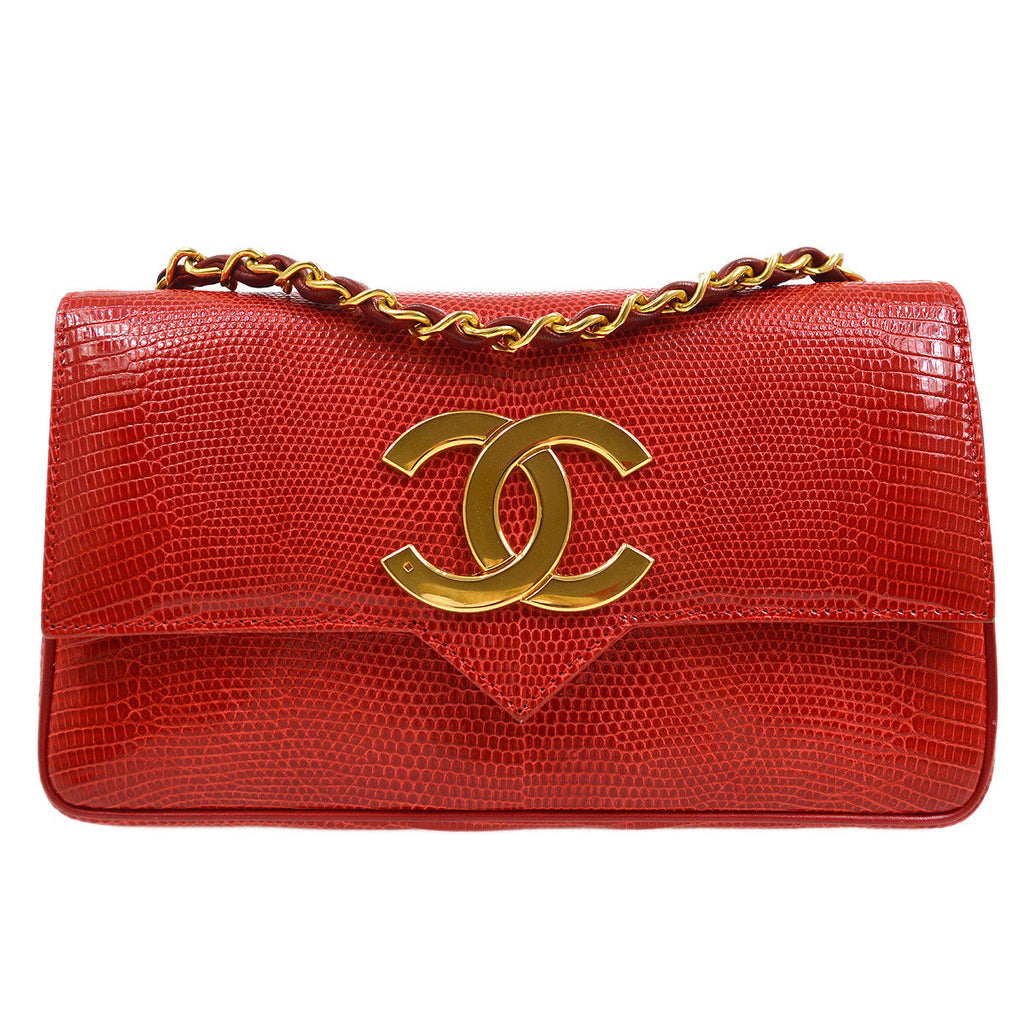 CHANEL * 1986-1988 Big CC Pointed Flap Mini Red Lizard