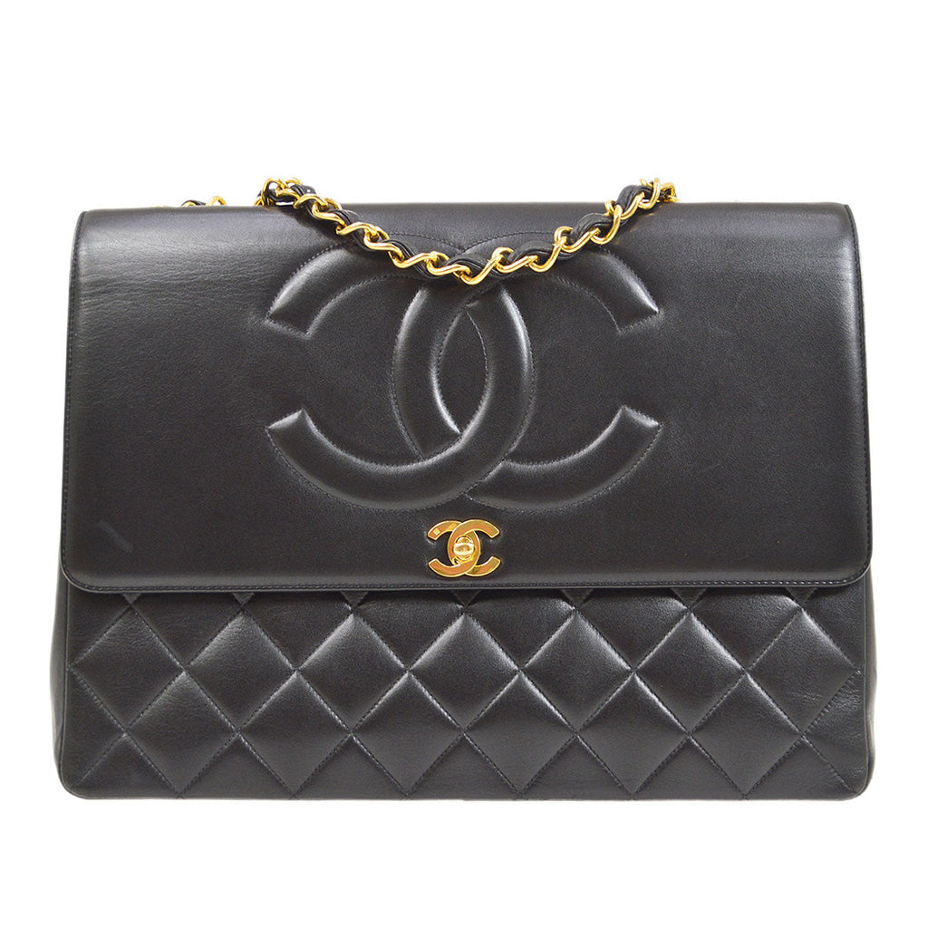 CHANEL 1991-1994 CC Flap Maxi Black Lambskin