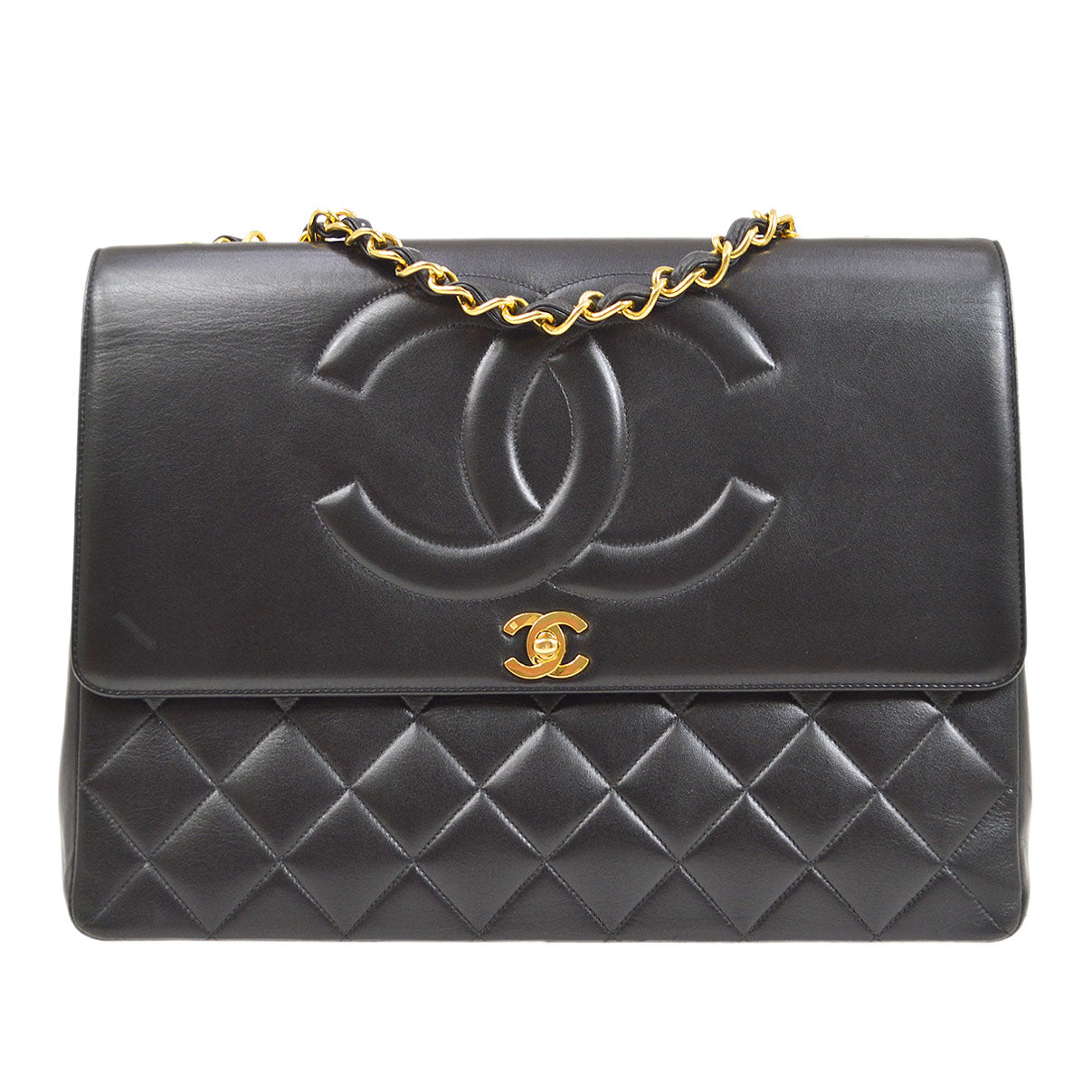 CHANEL 1991-1994 CC Flap Maxi Black Lambskin