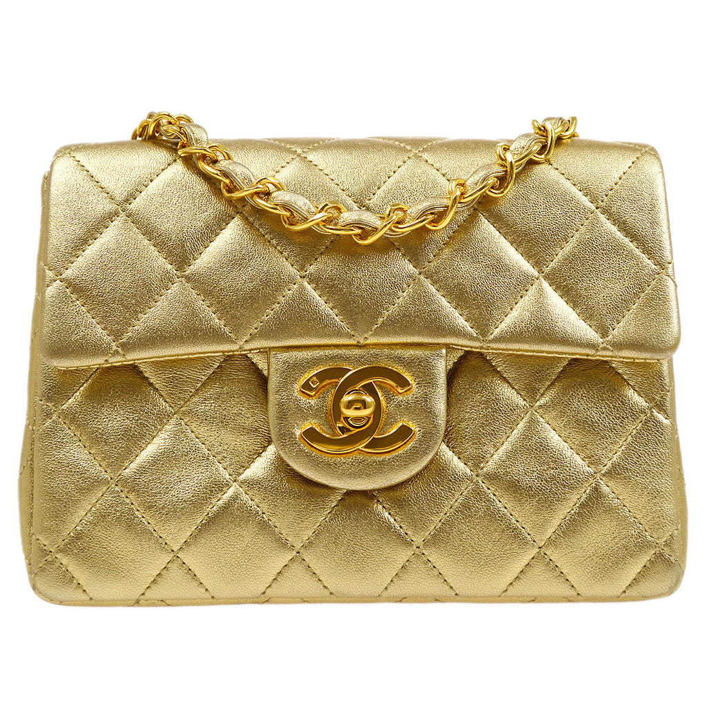 CHANEL 1991-1994 Classic Square Flap 17 Gold Lambskin
