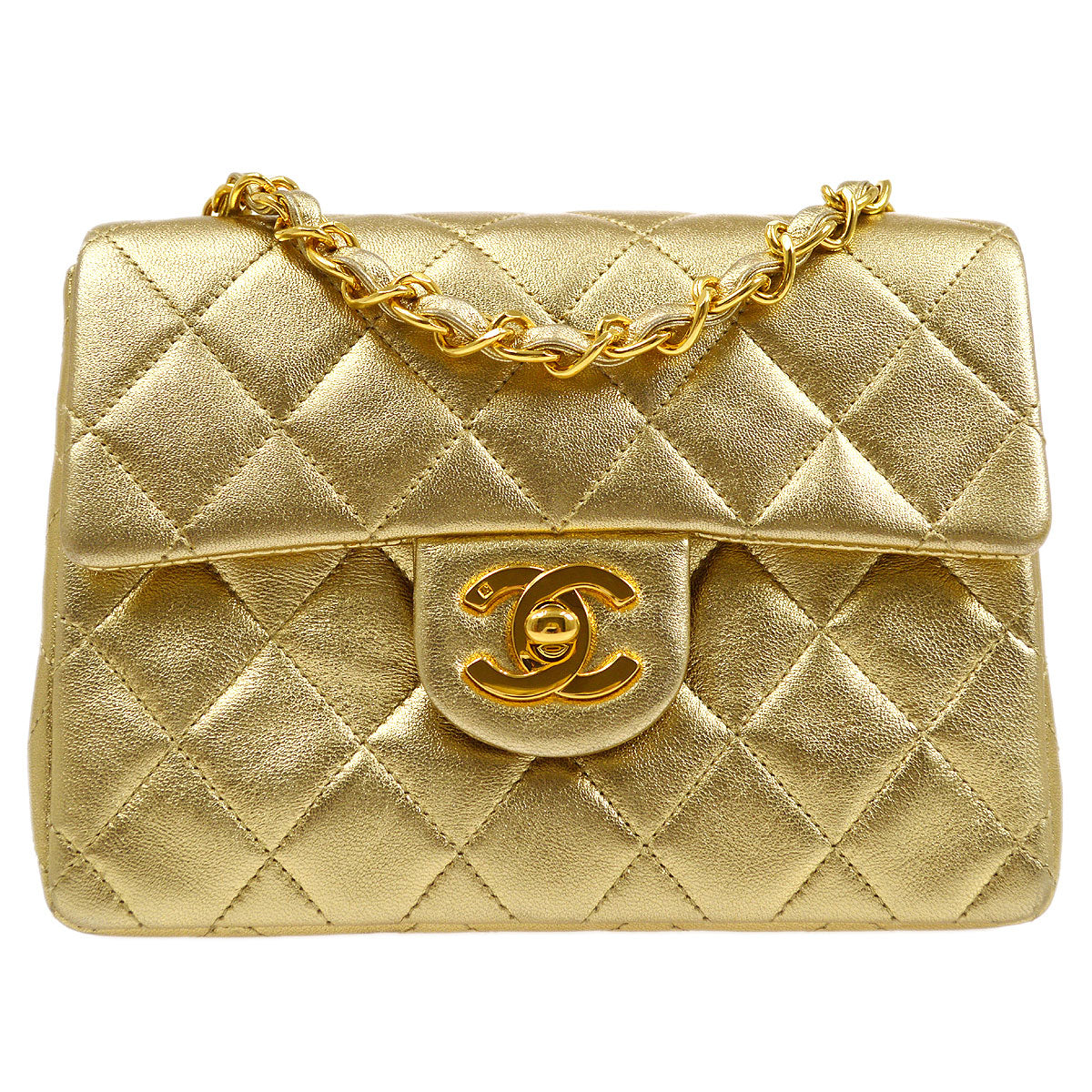 CHANEL 1991-1994 Classic Square Flap 17 Gold Lambskin