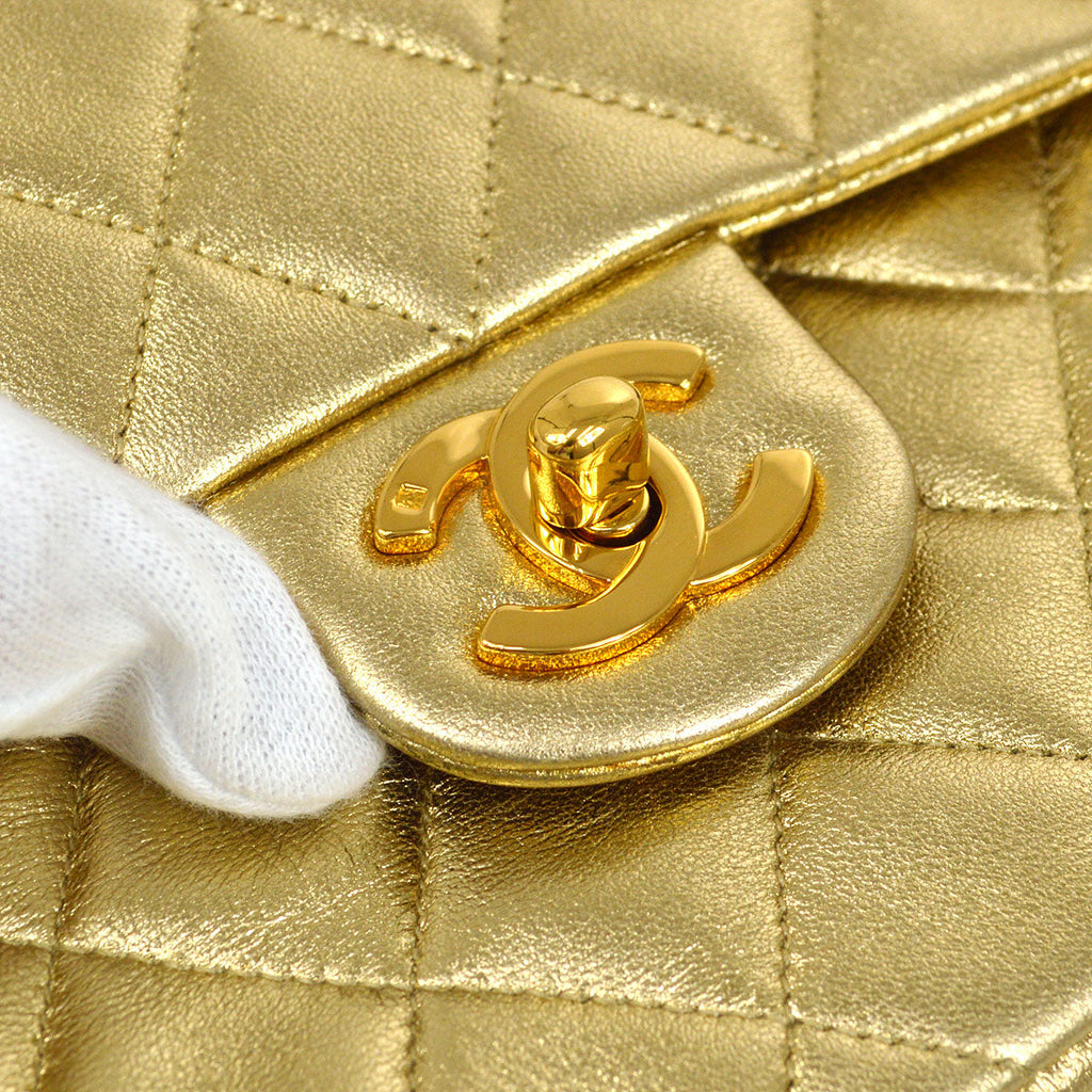 CHANEL 1991-1994 Classic Square Flap 17 Gold Lambskin