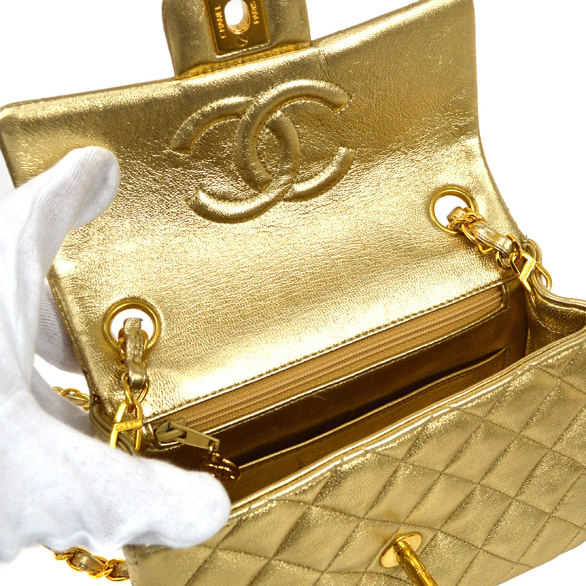 CHANEL 1991-1994 Classic Square Flap 17 Gold Lambskin