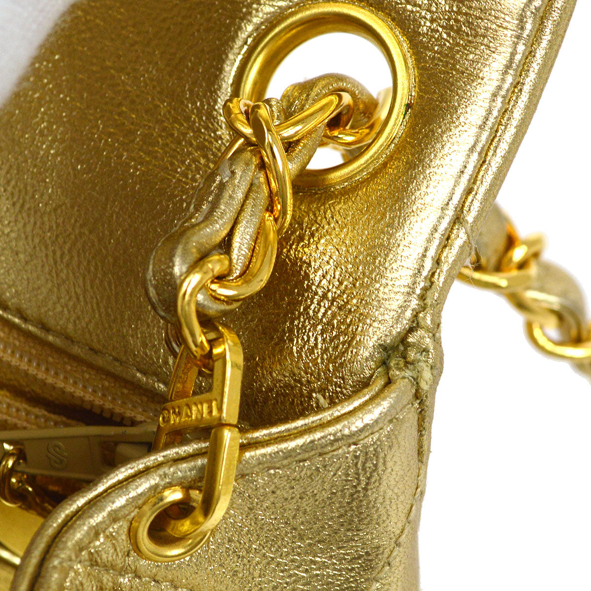 CHANEL 1991-1994 Classic Square Flap 17 Gold Lambskin