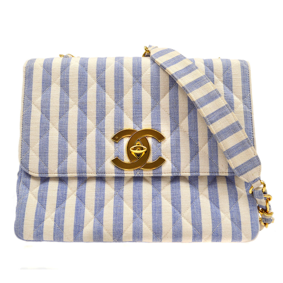 CHANEL 1994-1996 Big CC Striped Straight Flap Medium
