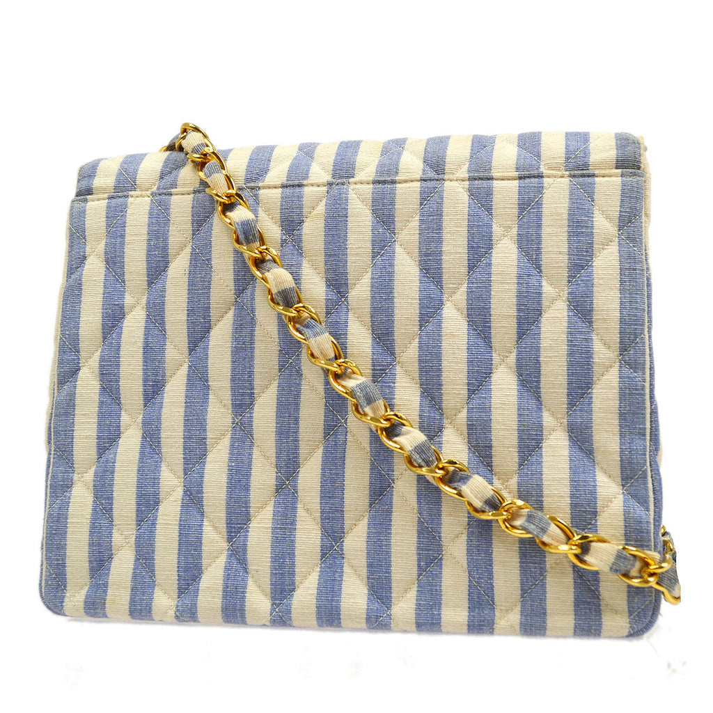 CHANEL 1994-1996 Big CC Striped Straight Flap Medium