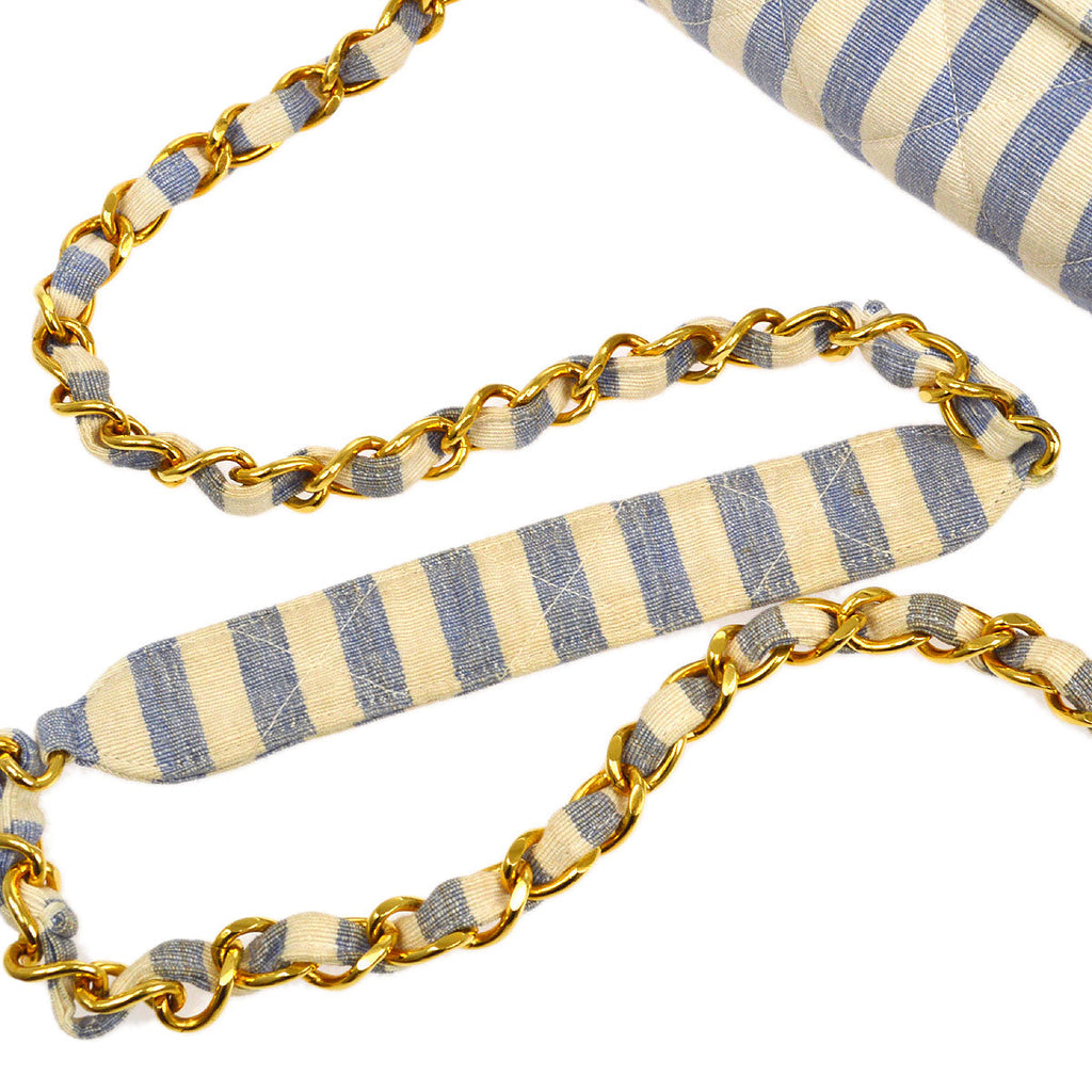 CHANEL 1994-1996 Big CC Striped Straight Flap Medium