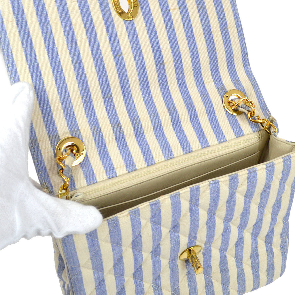 CHANEL 1994-1996 Big CC Striped Straight Flap Medium