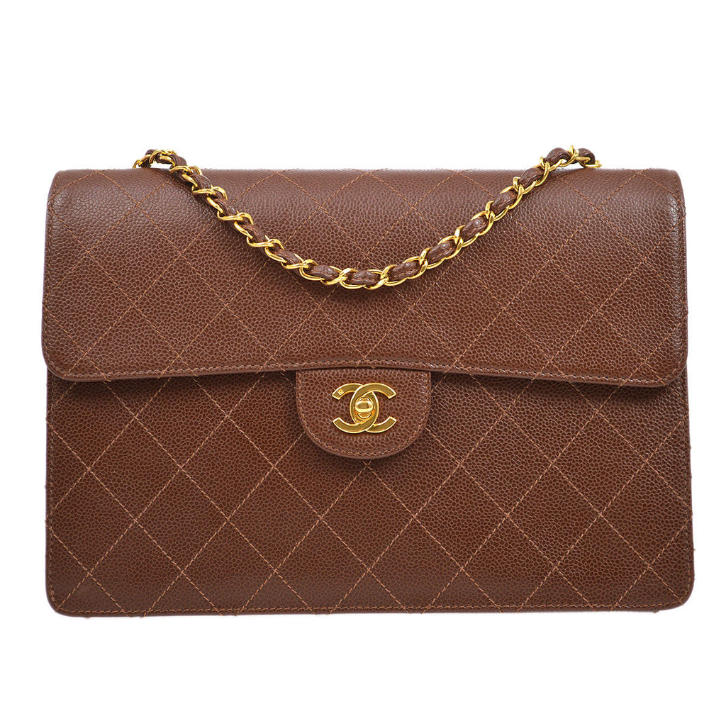 CHANEL 1998 Classic Flap Jumbo Sellier Brown Caviar