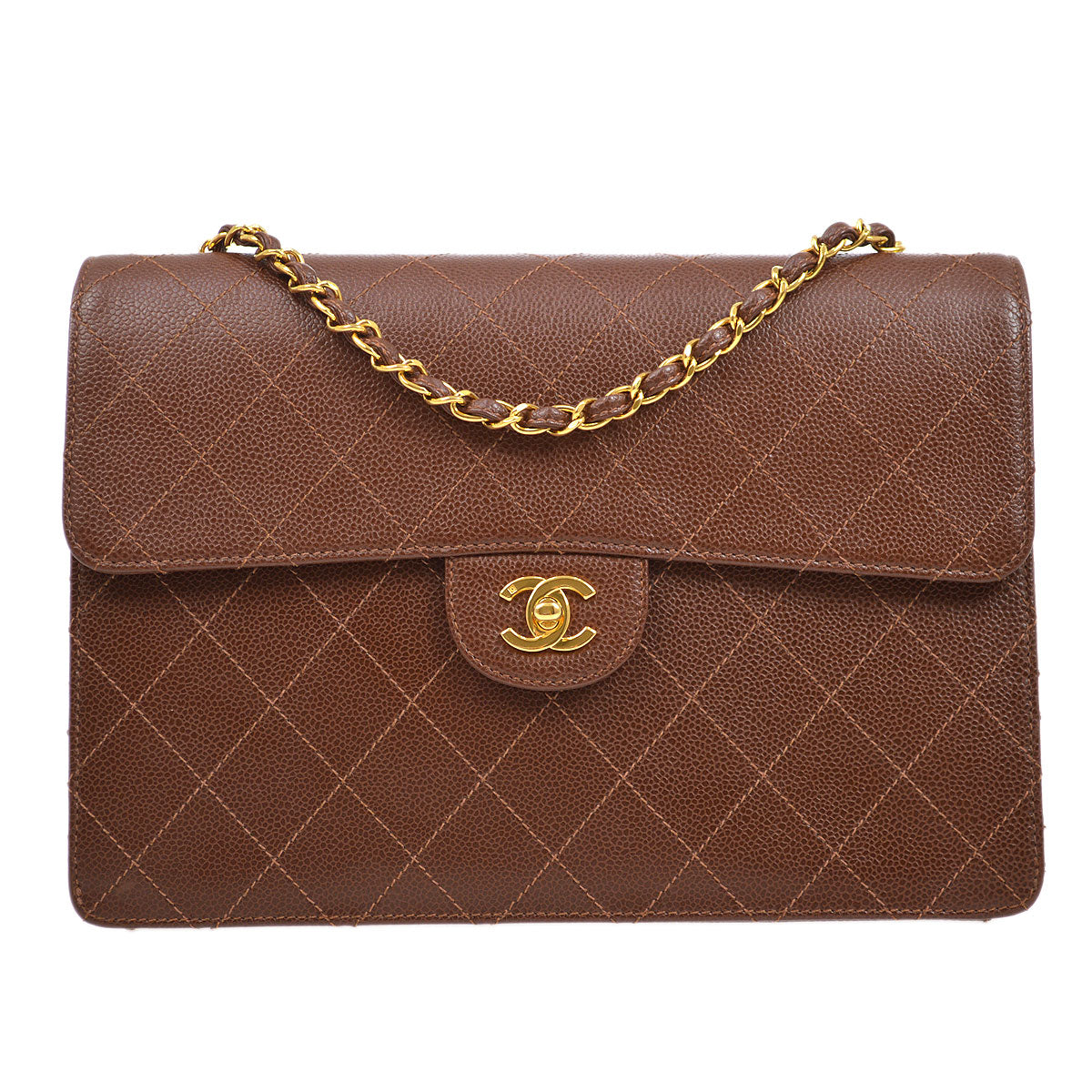 CHANEL 1998 Classic Flap Jumbo Sellier Brown Caviar