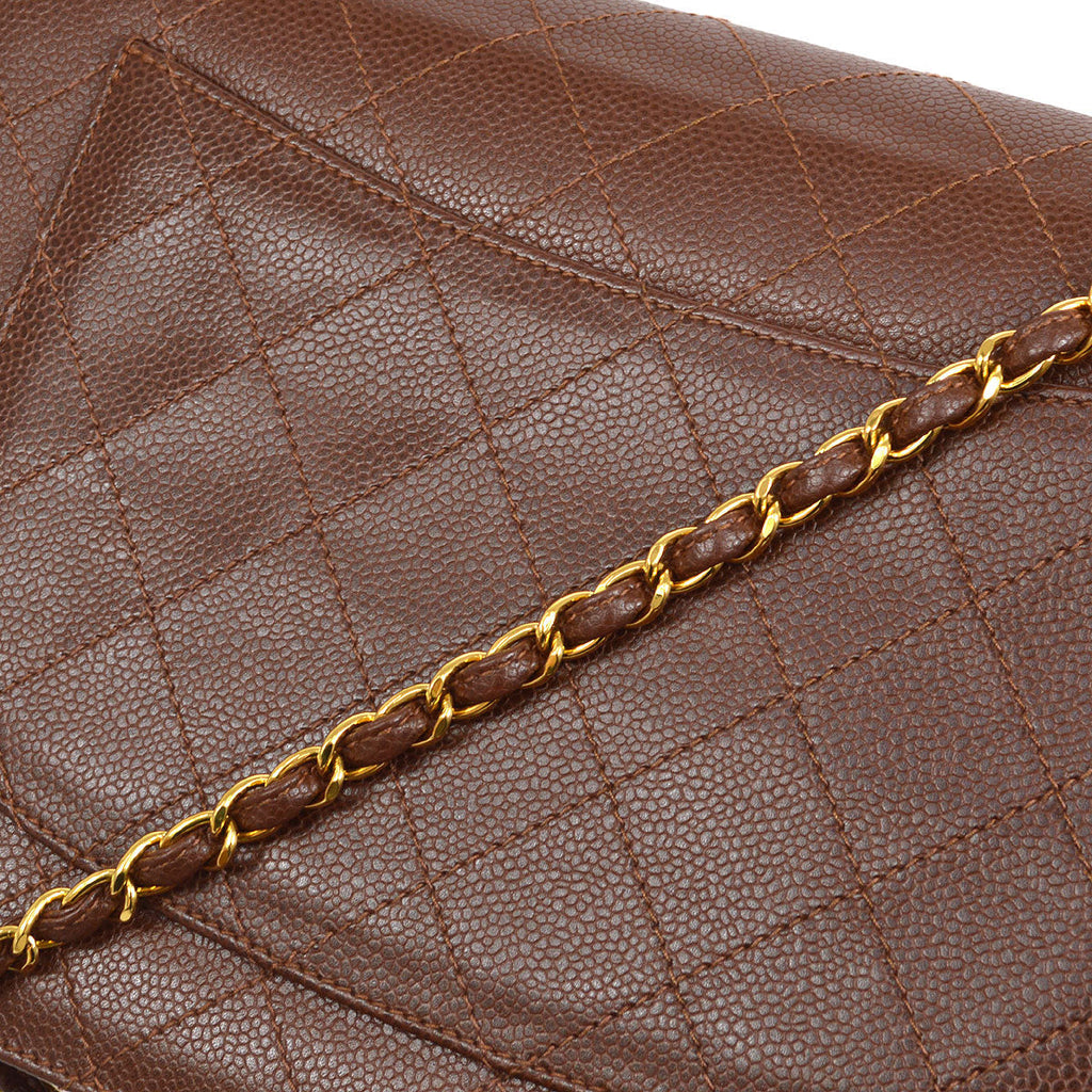 CHANEL 1998 Classic Flap Jumbo Sellier Brown Caviar