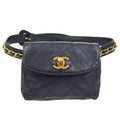 CHANEL 1980's Cosmoline Belt Bag Navy Lambskin #75
