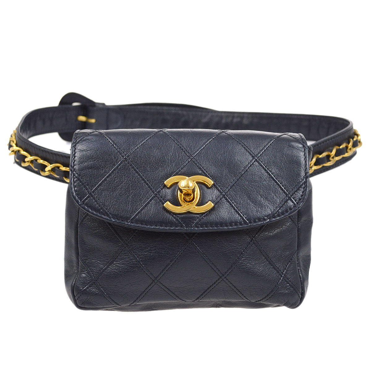 CHANEL 1980's Cosmoline Belt Bag Navy Lambskin #75