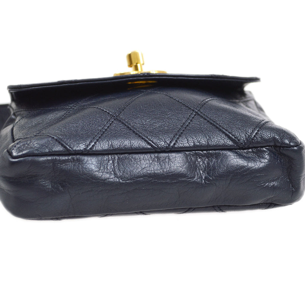 CHANEL 1980's Cosmoline Belt Bag Navy Lambskin #75