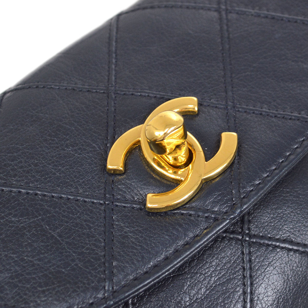 CHANEL 1980's Cosmoline Belt Bag Navy Lambskin #75