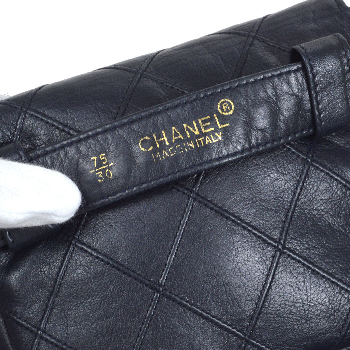 CHANEL 1980's Cosmoline Belt Bag Navy Lambskin #75