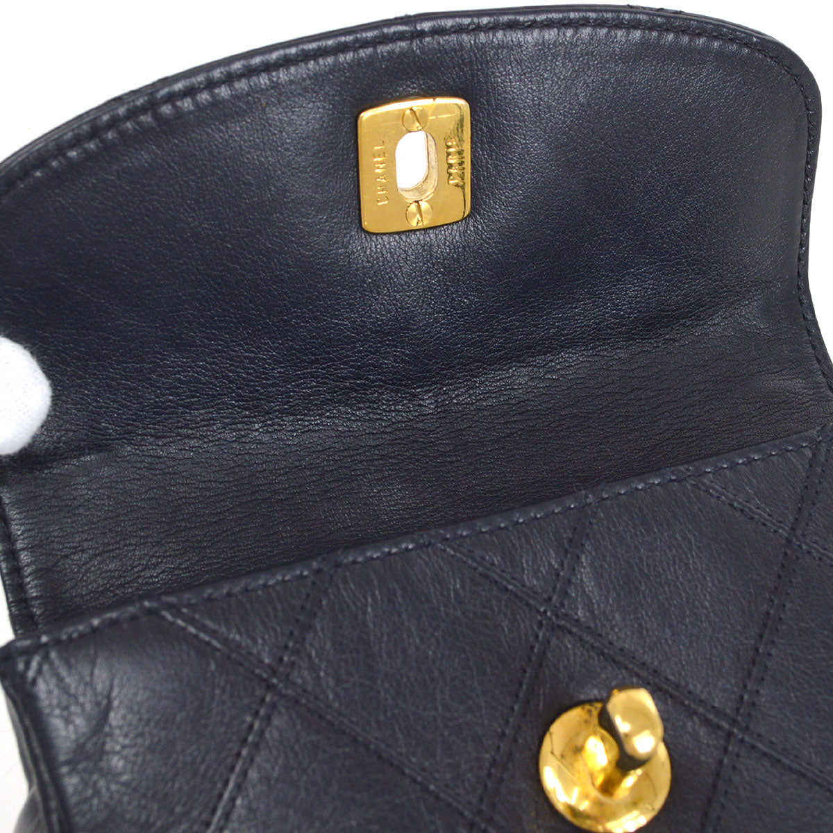 CHANEL 1980's Cosmoline Belt Bag Navy Lambskin #75