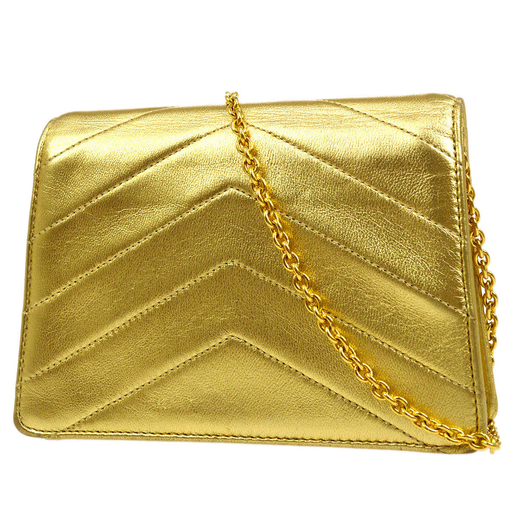 CHANEL 1991-1994 Chevron Letter Flap Vertical Bag Mini Gold Lambskin