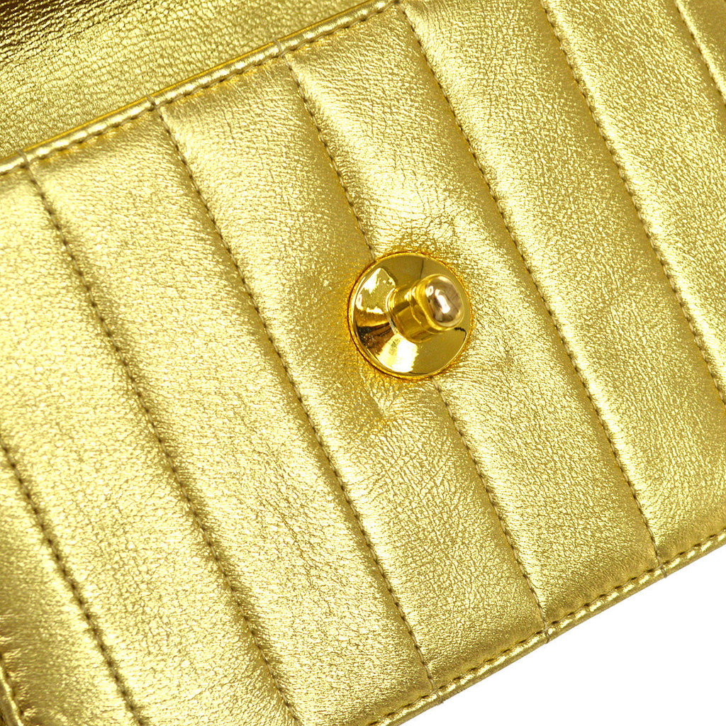 CHANEL 1991-1994 Chevron Letter Flap Vertical Bag Mini Gold Lambskin