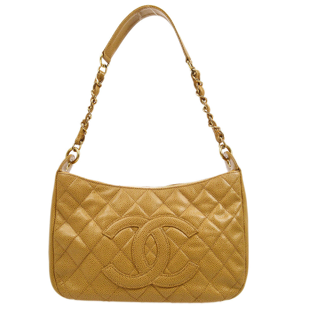 CHANEL 2003-2004 Hobo Bag Beige Caviar