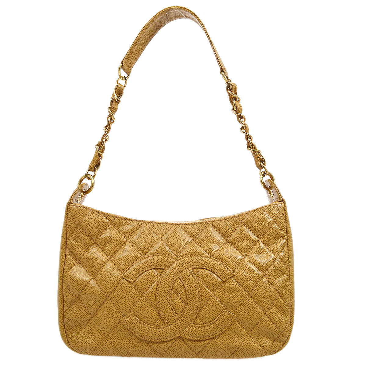 CHANEL 2003-2004 Hobo Bag Beige Caviar