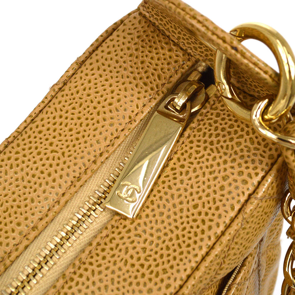 CHANEL 2003-2004 Hobo Bag Beige Caviar