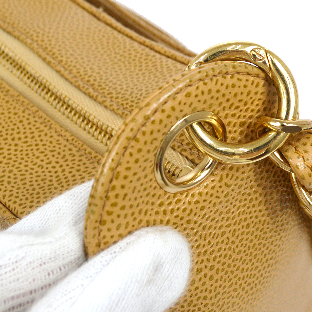 CHANEL 2003-2004 Hobo Bag Beige Caviar