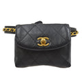 CHANEL 1980s Cosmoline Belt Bag Black Lambskin #65