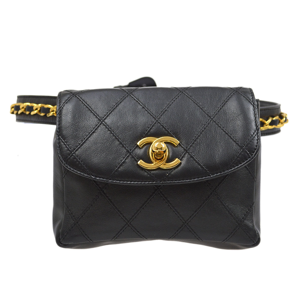 CHANEL 1980s Cosmoline Belt Bag Black Lambskin #65