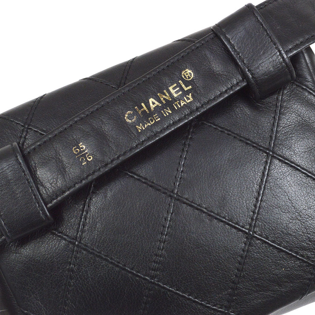 CHANEL 1980s Cosmoline Belt Bag Black Lambskin #65