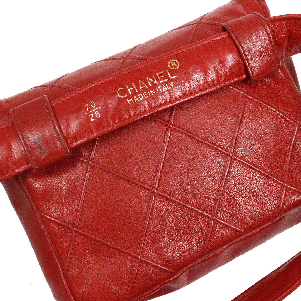 CHANEL 1980s Cosmoline Belt Bag Red Lambskin #70