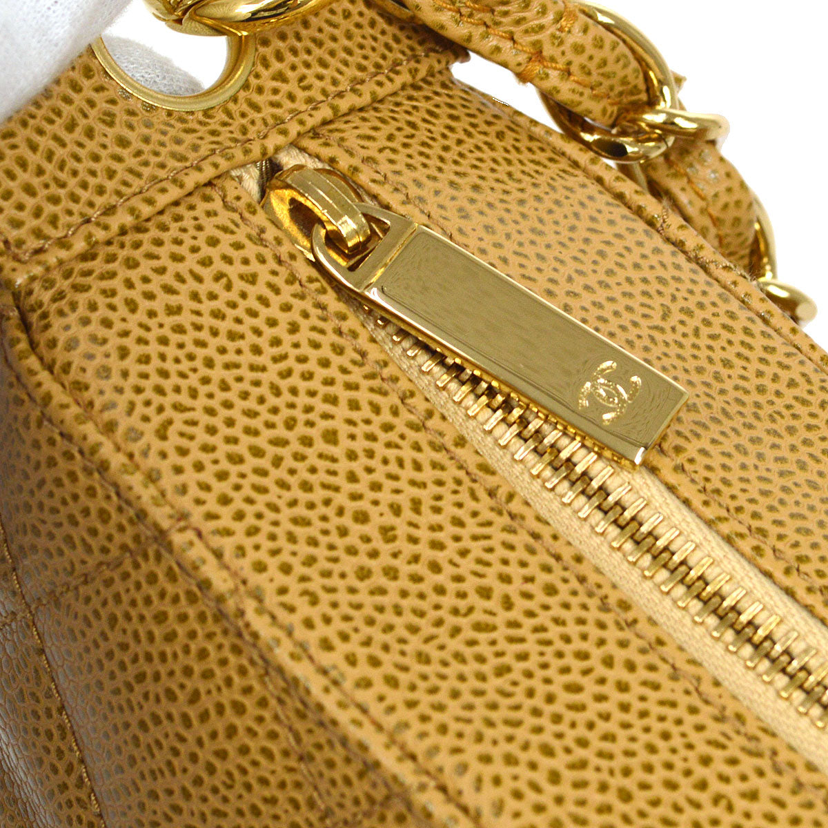 CHANEL 2003-2004 Hobo Bag Beige Caviar