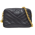 CHANEL 1991-1994 Diagonal Camera Bag Mini Black Caviar