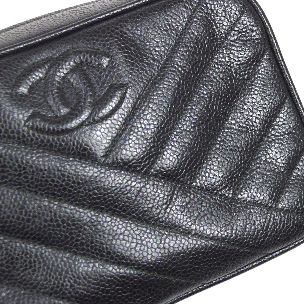 CHANEL 1991-1994 Diagonal Camera Bag Mini Black Caviar