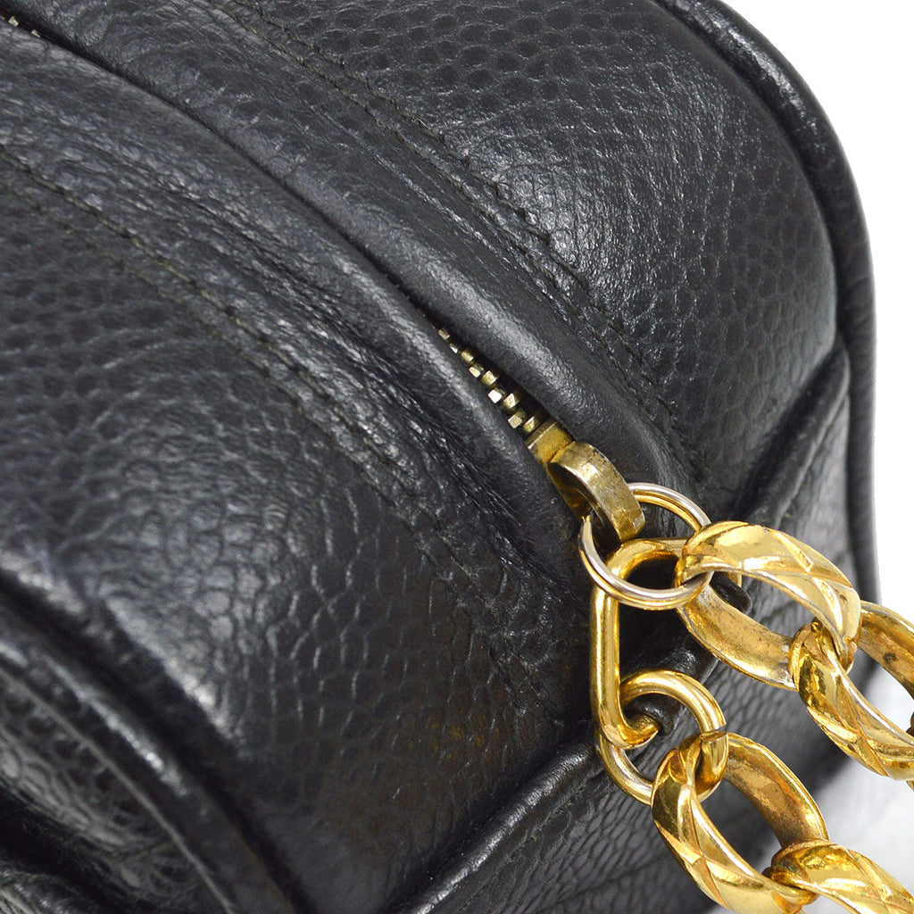 CHANEL 1991-1994 Diagonal Camera Bag Mini Black Caviar