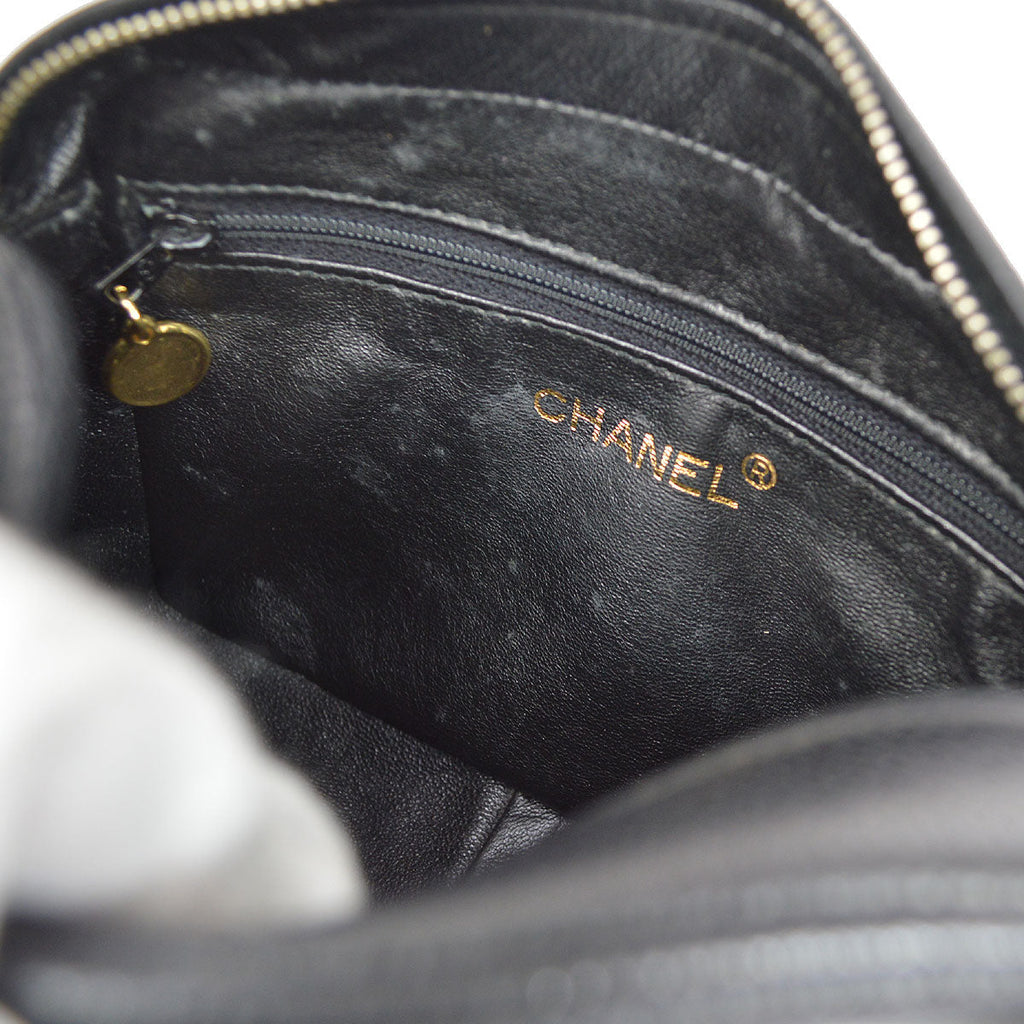 CHANEL 1991-1994 Diagonal Camera Bag Mini Black Caviar