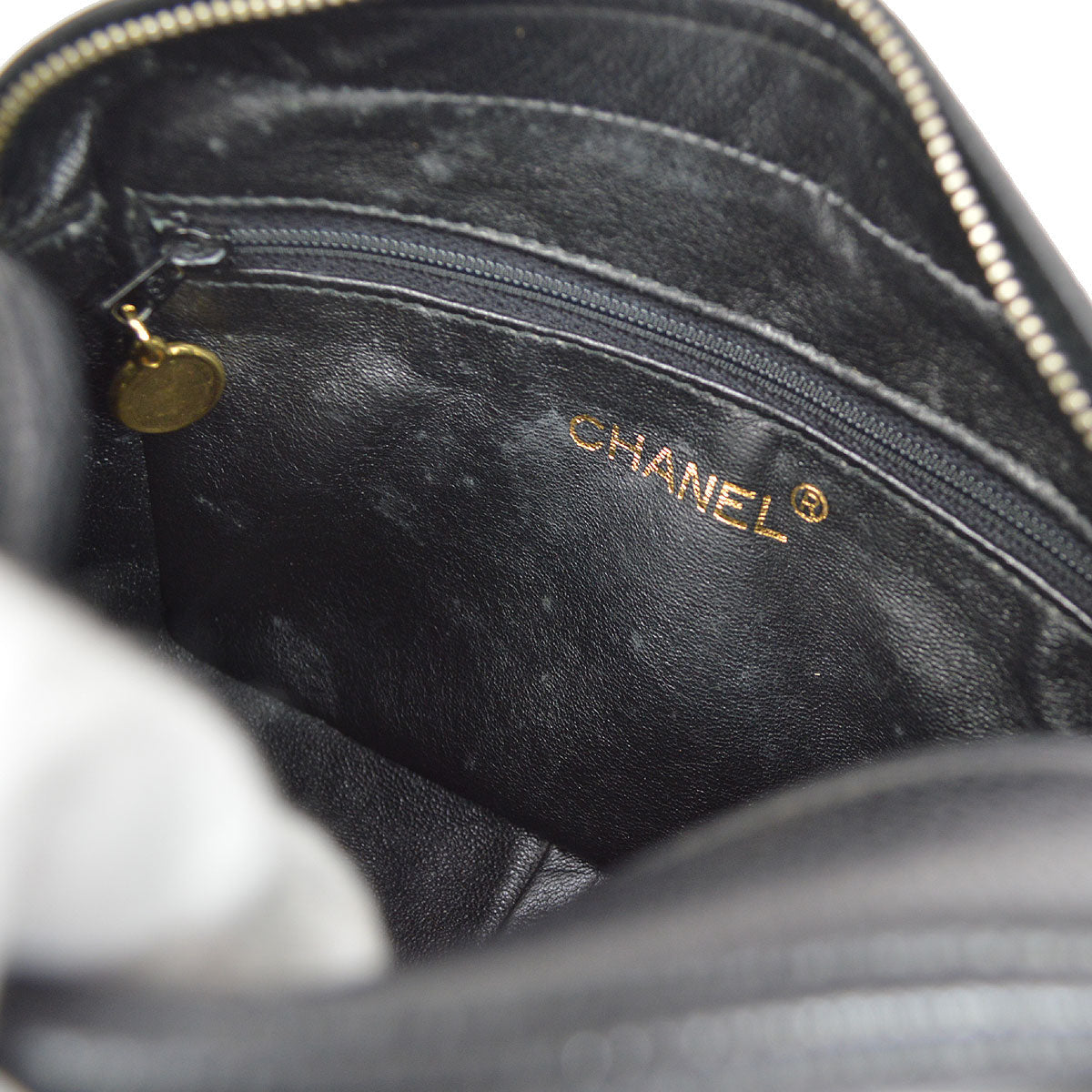 CHANEL 1991-1994 Diagonal Camera Bag Mini Black Caviar