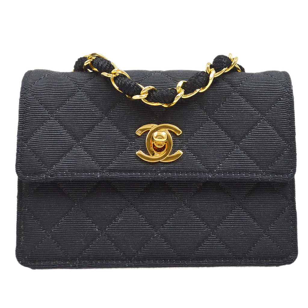 CHANEL 1989-1991 Straight Flap Bag Micro Sellier Black Canvas