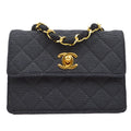 CHANEL 1989-1991 Straight Flap Bag Micro Sellier Black Canvas