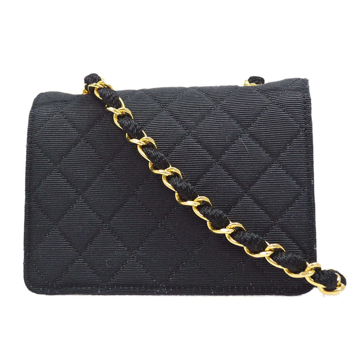 CHANEL 1989-1991 Straight Flap Bag Micro Sellier Black Canvas