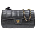 CHANEL 2008-2009 Camellia Choco Bar Flap Bag Mini Black Lambskin