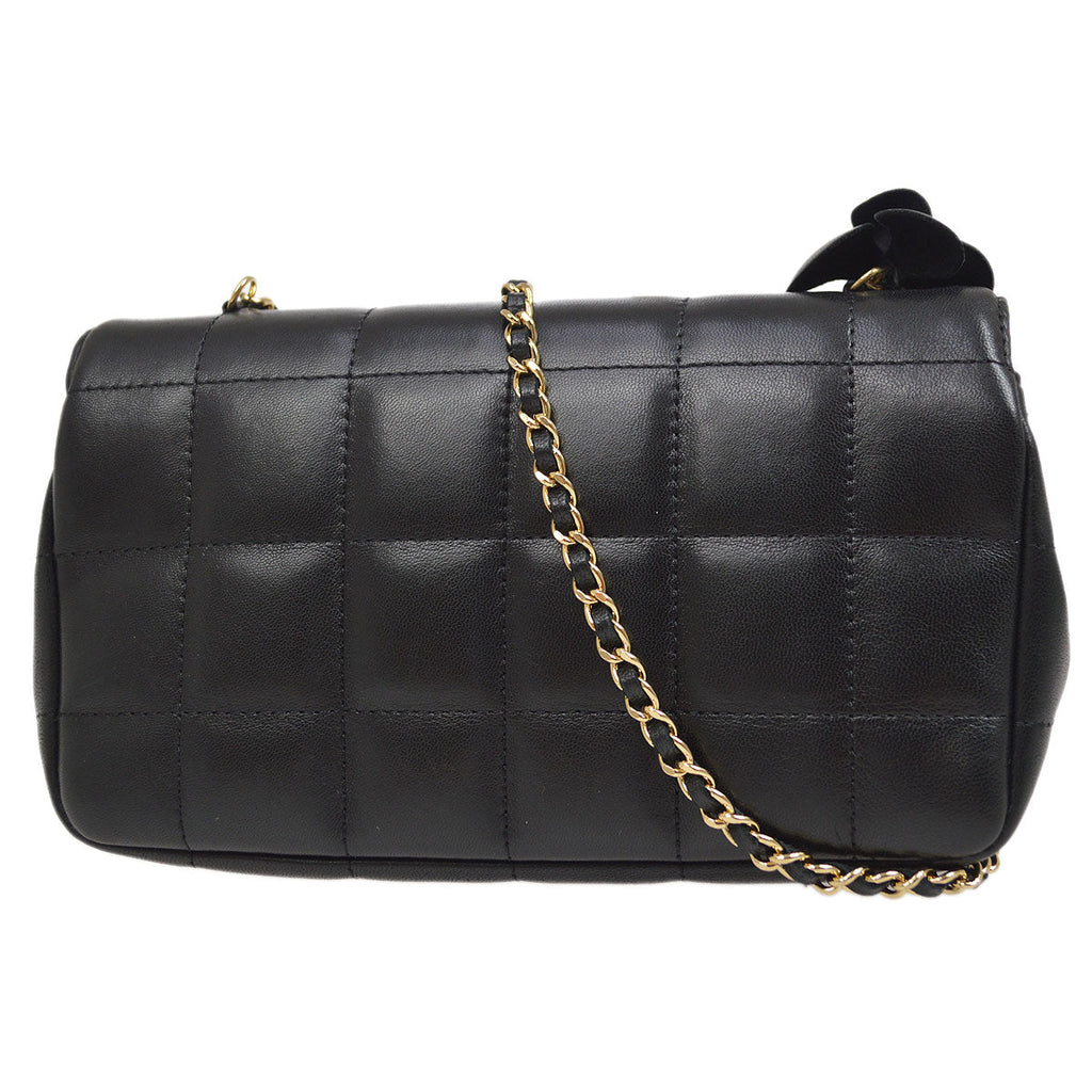 CHANEL 2008-2009 Camellia Choco Bar Flap Bag Mini Black Lambskin