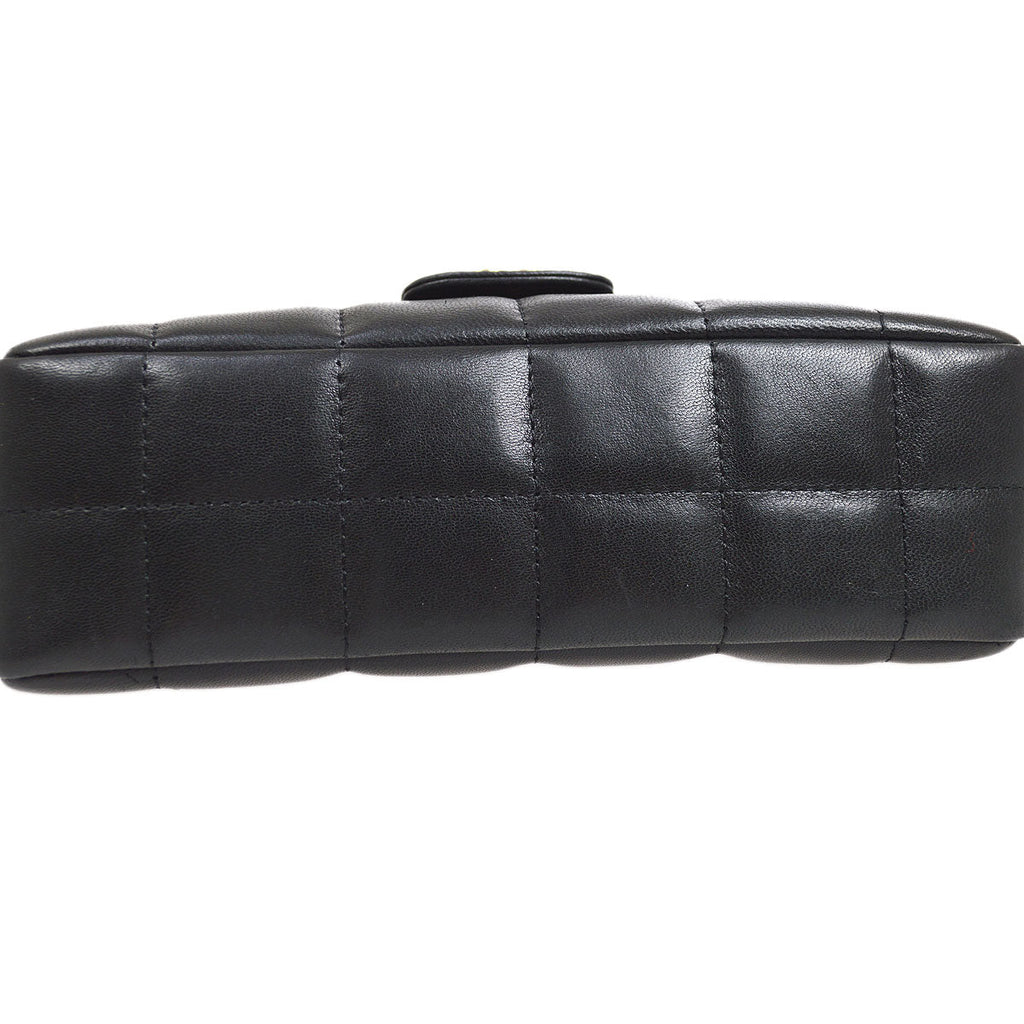 CHANEL 2008-2009 Camellia Choco Bar Flap Bag Mini Black Lambskin