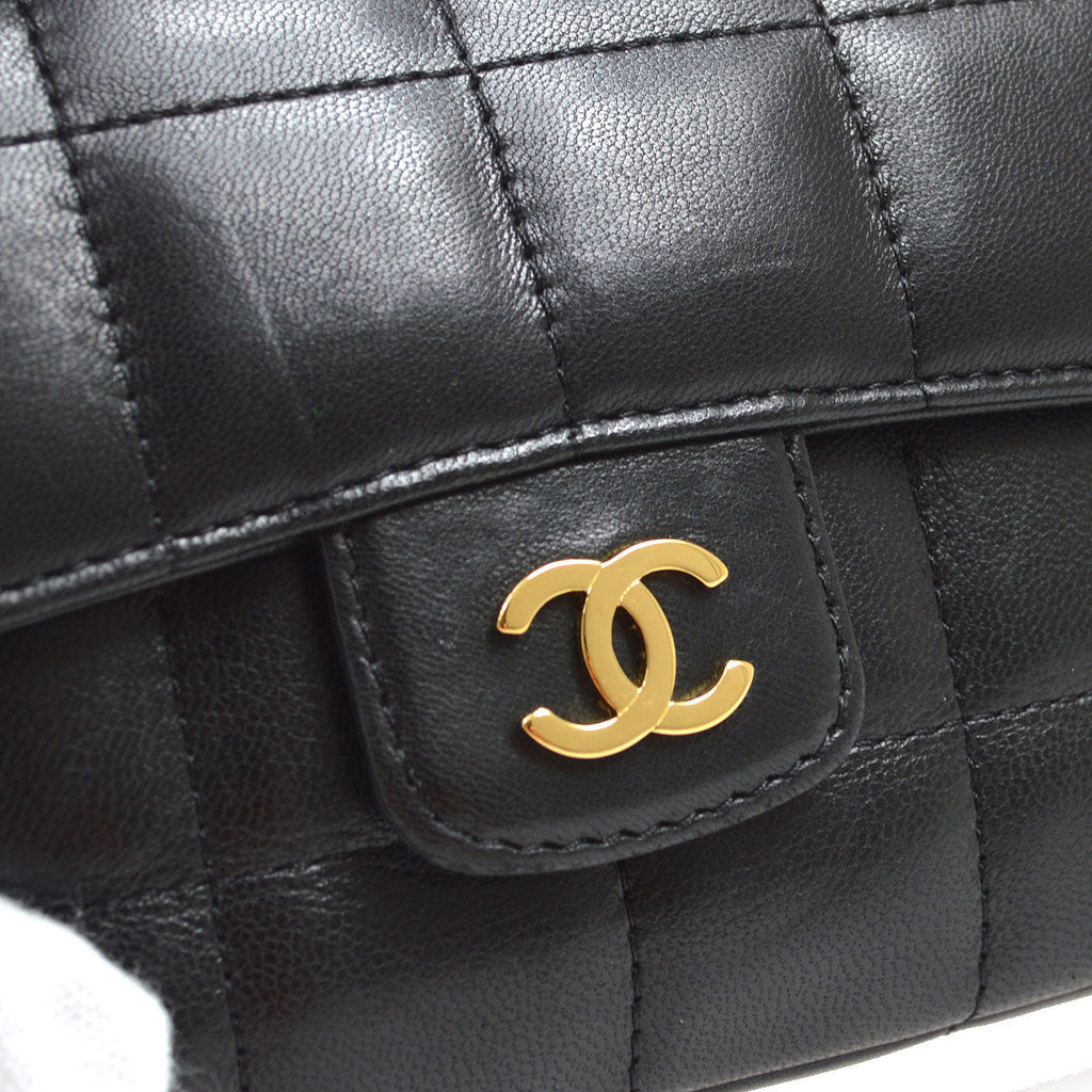 CHANEL 2008-2009 Camellia Choco Bar Flap Bag Mini Black Lambskin