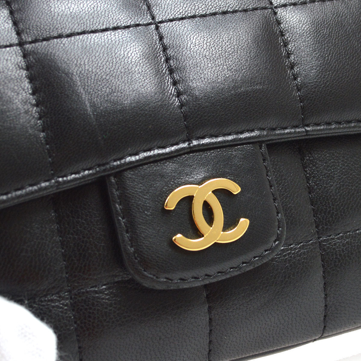 CHANEL 2008-2009 Camellia Choco Bar Flap Bag Mini Black Lambskin