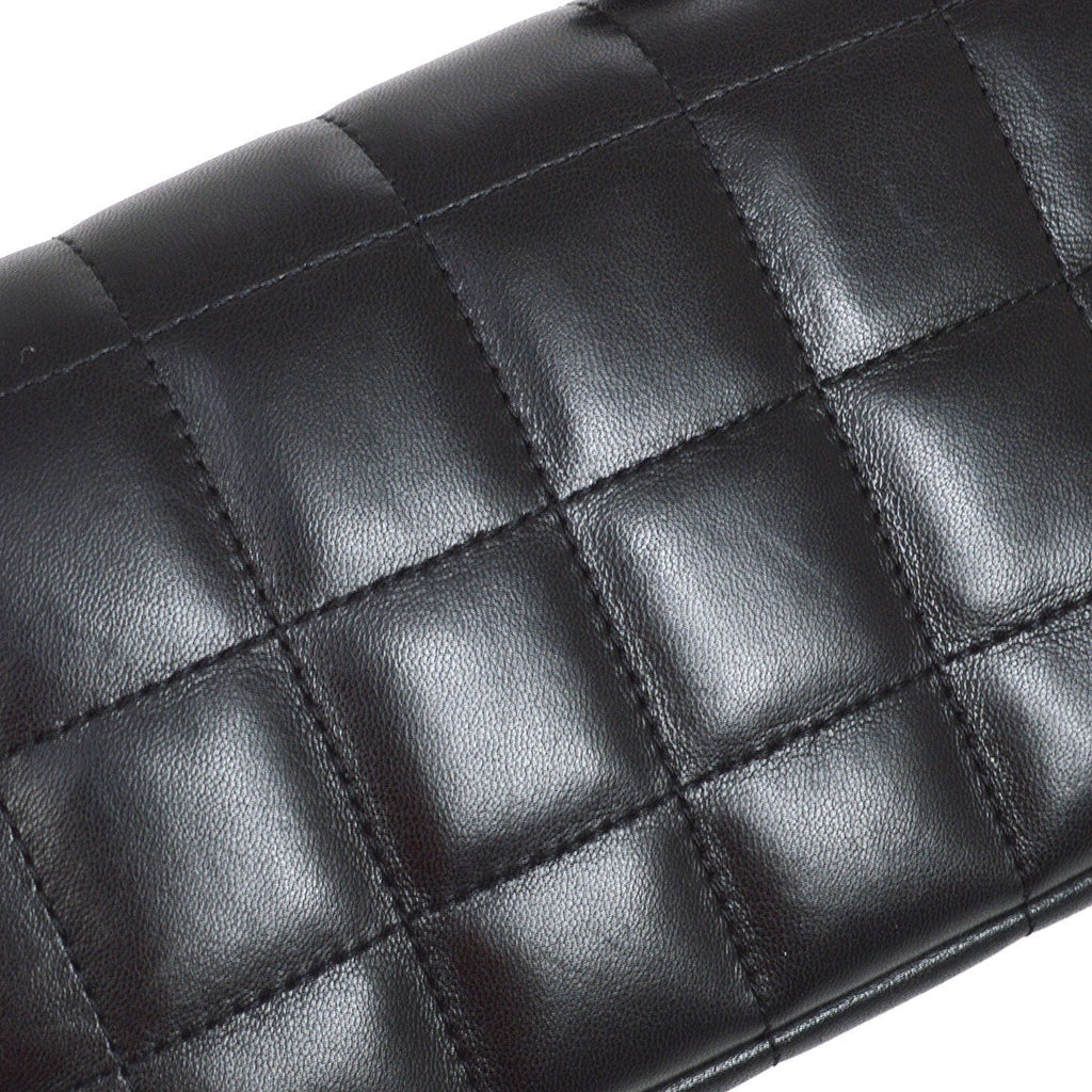 CHANEL 2008-2009 Camellia Choco Bar Flap Bag Mini Black Lambskin
