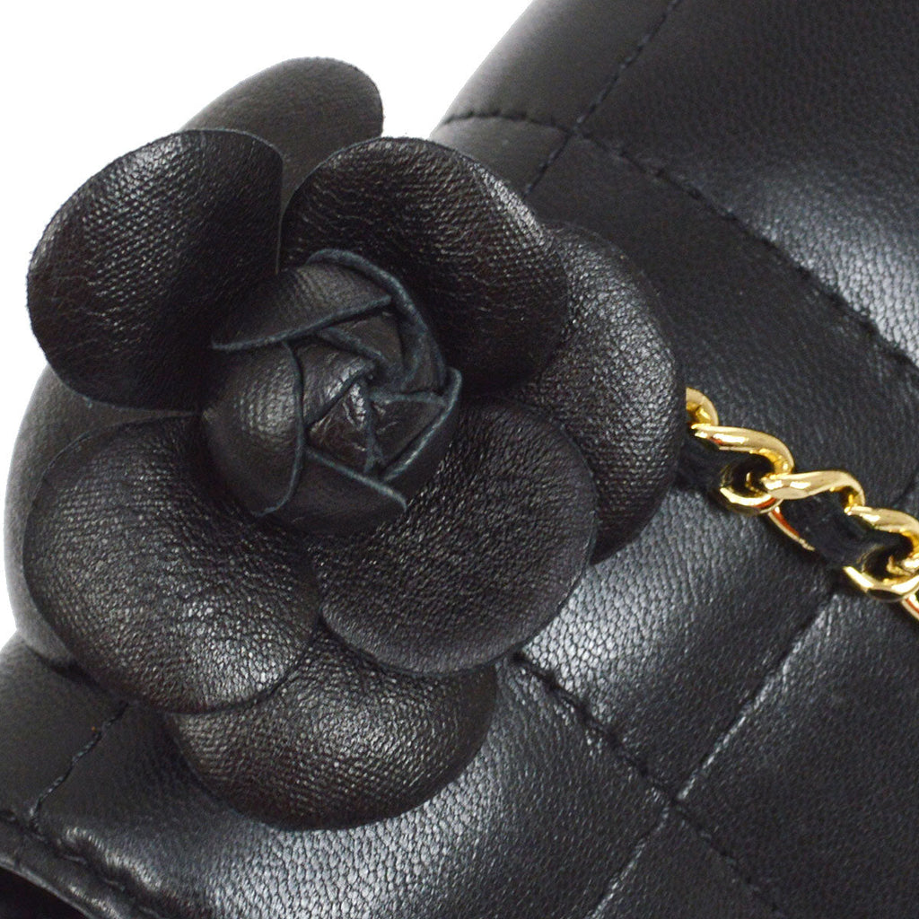 CHANEL 2008-2009 Camellia Choco Bar Flap Bag Mini Black Lambskin